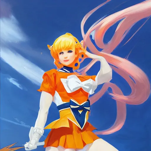 Image similar to greg manchess portrait painting of sailor venus as overwatch character, medium shot, asymmetrical, profile picture, organic painting, sunny day, matte painting, bold shapes, hard edges, street art, trending on artstation, by huang guangjian and gil elvgren and sachin teng