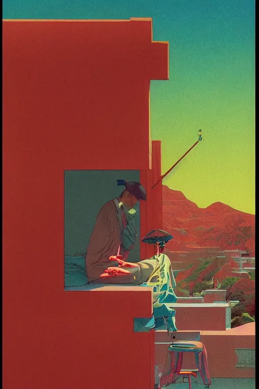 Prompt: a colorful vibrant closeup portrait of a simple doctor licking a tab of LSD acid on his tongue and dreaming psychedelic hallucinations, by kawase hasui, moebius, Edward Hopper and James Gilleard, Zdzislaw Beksinski, Steven Outram colorful flat surreal design, hd, 8k, artstation