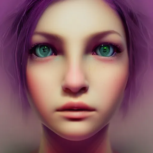 Image similar to A girl with shining amethyst eyes. Digital Art, 8k, Octane