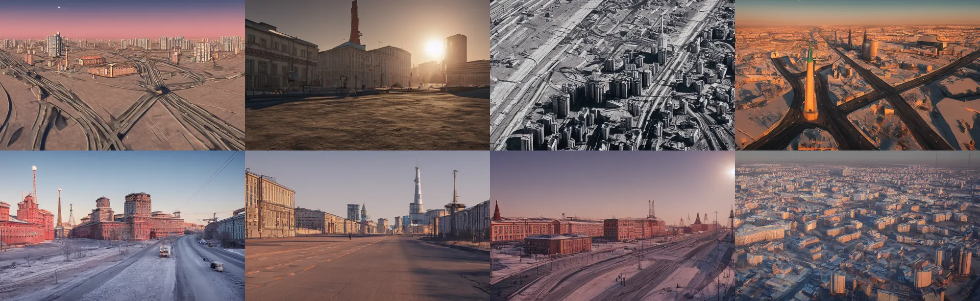 Prompt: a Soviet city on the moon street photo, sunrise, long shadows, photorealistic, stunning, magnum photos 4k