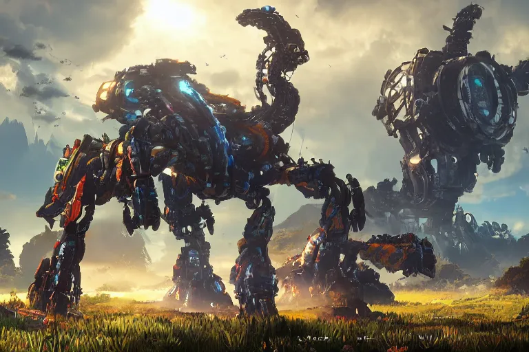 Image similar to clamberjaw machine mecha animal beast robot of horizon forbidden west horizon zero dawn bioluminiscence global illumination ray tracing hdr fanart arstation by sung choi and eric pfeiffer and gabriel garza and casper konefal