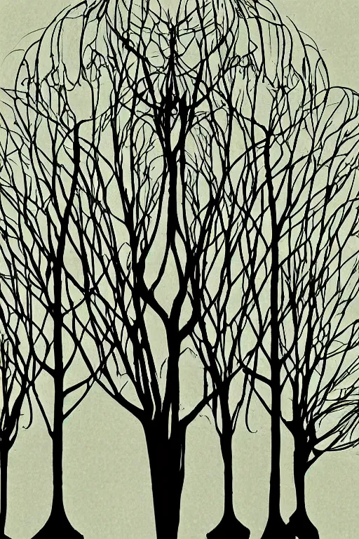 Image similar to art nouveau midnight trees