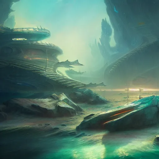 Image similar to a band logo dreamscape, an underwater city, extremely detailed digital painting, in the style of fenghua zhong and ruan jia and jeremy lipking and peter mohrbacher, mystical colors, rim light, beautiful lighting, 8 k, stunning scene, raytracing, octane, trending on artstation