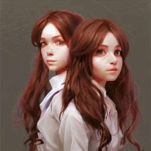 Prompt: a highly detailed portrait of sisters with purpure very very long hair, artstation, highly detailed, portrait, by krenz cushart