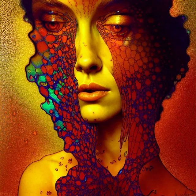 Prompt: psychedelic transcendent freckled face mind bending psychedelic wings of glossy liquid honey flowing like kaleidoscopic translucent holograph, lsd feathers, honey wind, enlightenment, high contrast dappled lighting, refracted sunset, highly detailed, concept art, art by collier, albert aublet, krenz cushart, artem demura, alphonse mucha