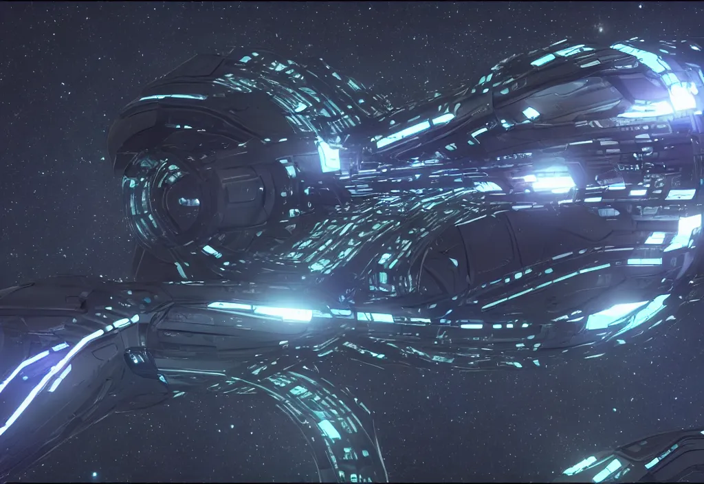 Image similar to a futuristic snake spaceship made on fiber optic in space, cinematic, unreal engine 5