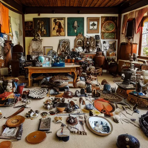 Image similar to a wide angle view of an ethnographic collection of objects on display, poetical, dream, unconscious, alternative world, fujifilm x - h 2 s, photography