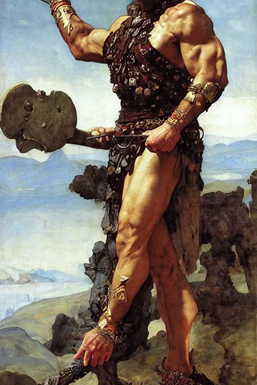 Image similar to henry rollins as a barbarian king of war, god of the wild, silk dress by edgar maxence and caravaggio and michael whelan and delacroix