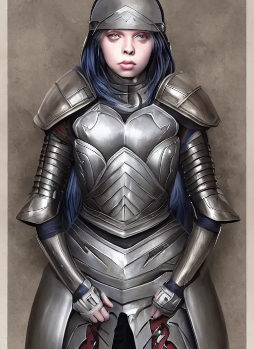 Image similar to Billie Eilish in medieval armor, artwork by artgerm