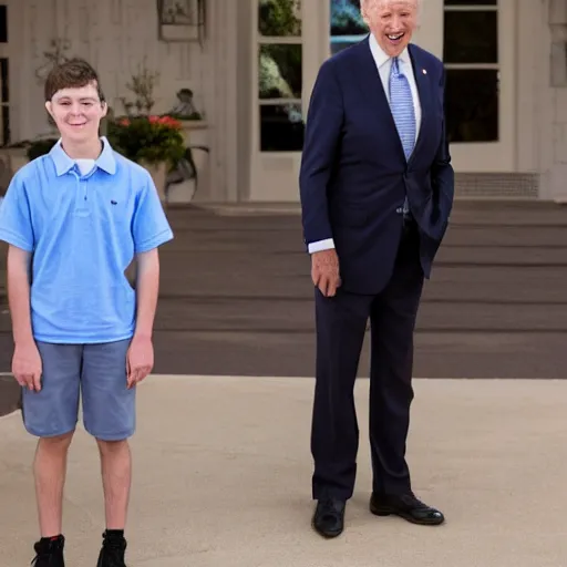 Image similar to A photo of joe biden teams up with a teenage joe biden, perfect faces, 50 mm, award winning photography