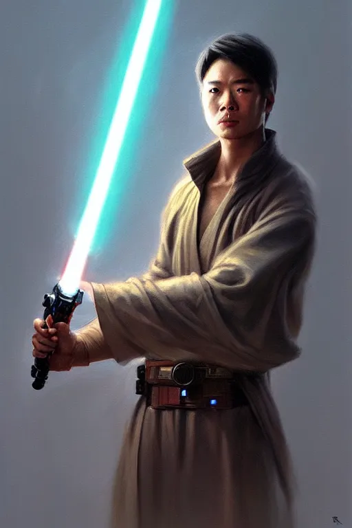 Image similar to breathtaking detailed concept art painting of a jedi winston churchil holding a lightsaber, by hsiao - ron cheng, exquisite detail, extremely moody lighting, 8 k