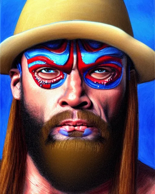 Image similar to realistic portrait of randy macho man savage, crying big blue tears, by leonardo davinci, ultra detailed, character design, concept art, trending on artstation,