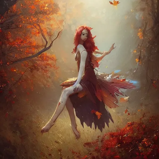 Image similar to beautiful autumn fairy by greg rutkowski, fantasy, realism, trending on artstation