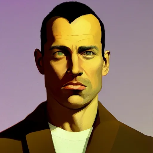 Image similar to a realistic portrait of a man staring at the camera with dramatic lighting, by moebius, edward hopper, colorful flat design illustration, hd, 8 k, artstation