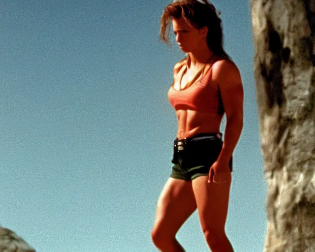 Prompt: a still of full body Sarah Bryant, of Virtua Figther, in the movie Hard Target (1993), HDR, high quality, 8k, highly detailed and intricate,