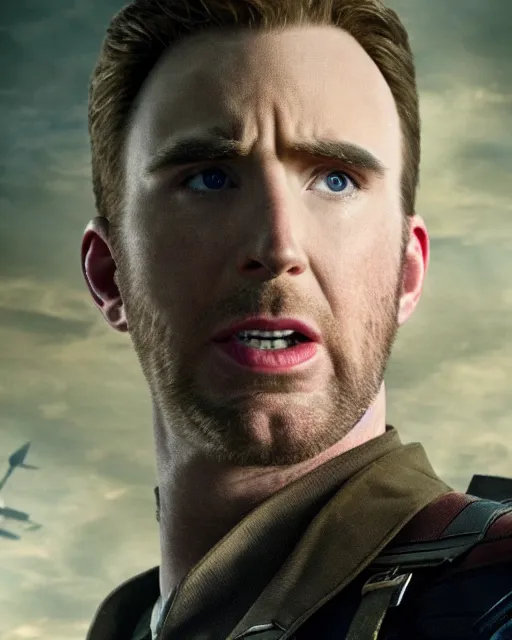 Image similar to film still close - up shot of radios finest chris evans as captain america from the movie captain america : the first avenger. photographic, photography