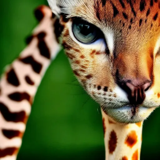 Prompt: cat giraffe hybrid, bold natural colors, national geographic photography, masterpiece, full shot, award winning, close up