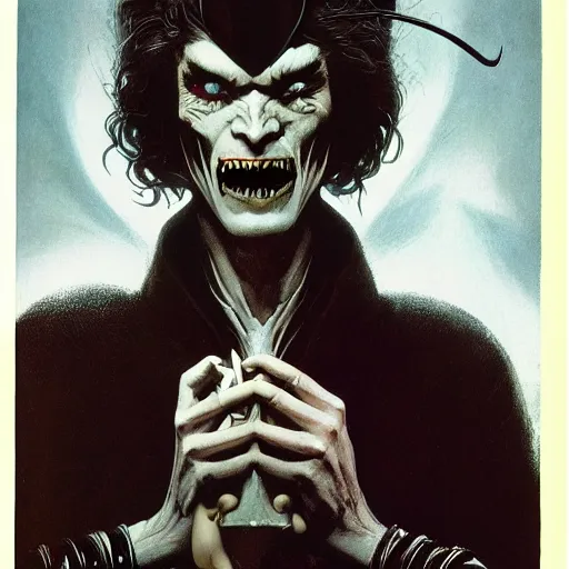 Image similar to head and shoulders vogue photo portrait of a male vampire, d & d, fantasy, greg rutkowski, frank frazetta, alexandre chaudret, boris vallejo, michael whelan, miro petrov, hr giger, magali villeneuve, donato giancola