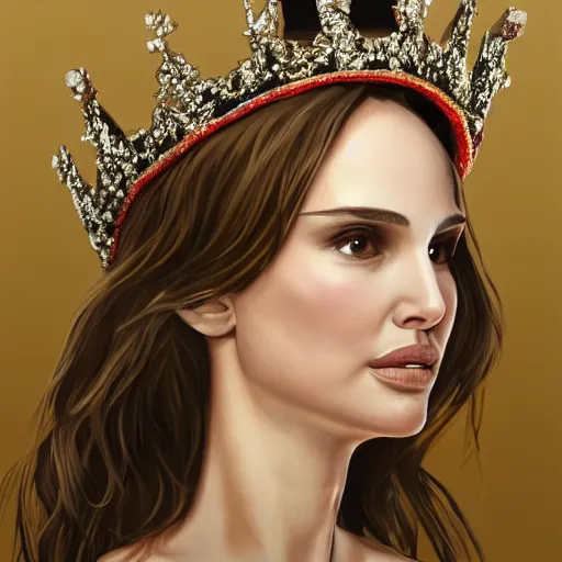 Image similar to portrait painting natalie portman wearing a crown, detailed, artstation, trending, detailed