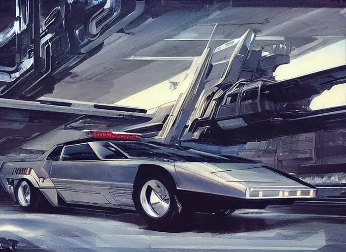 Prompt: ( ( ( ( ( knight rider kitt, car concept art, sci - fi illustration, painting ) ) ) ) ) by vincent di fate and john berkey!!!!!!!!!!!!!!!!!!!!!!!!!!!!!!