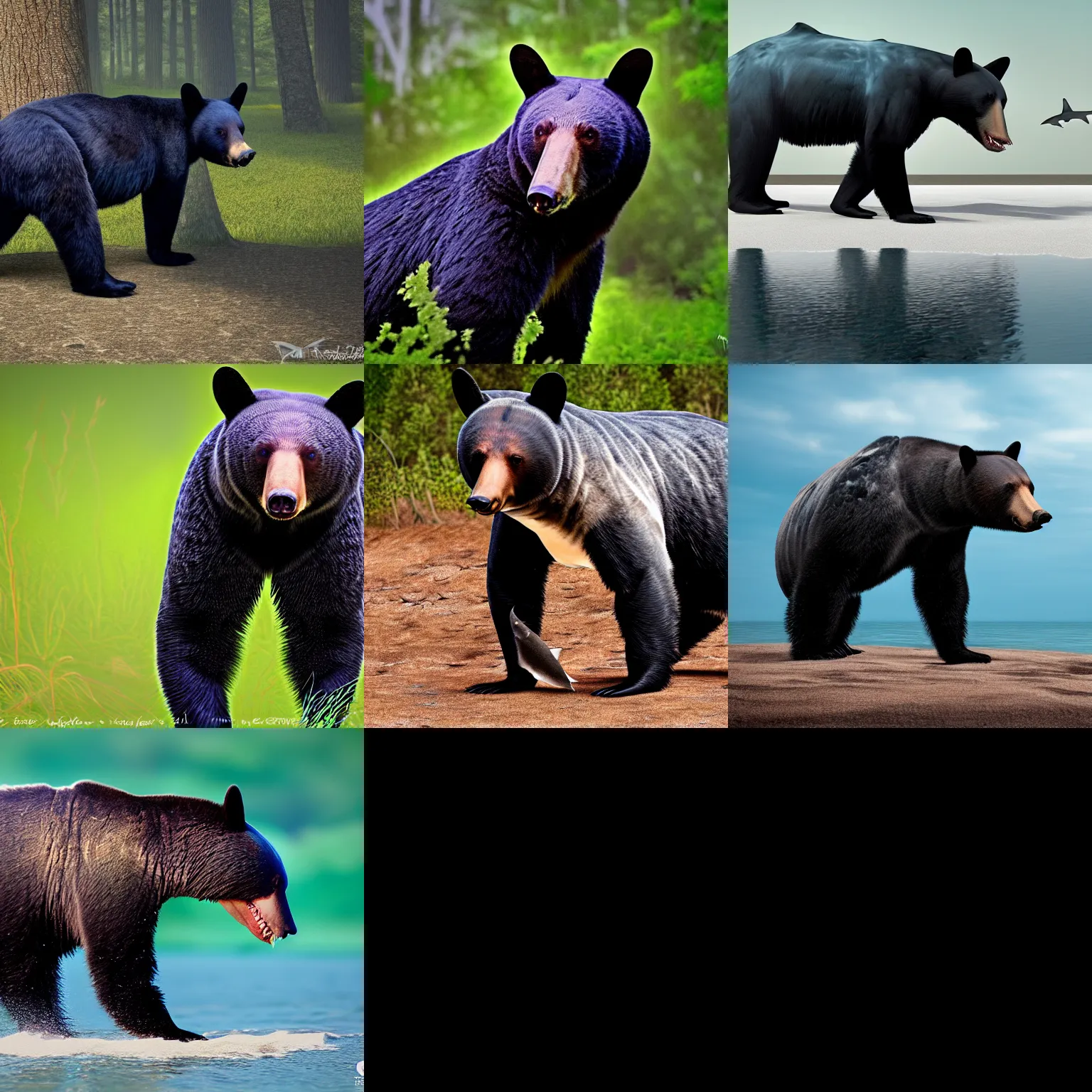 Prompt: black bear and hammerhead shark hybrid anmial, wildlife photography, photorealistic, 4 k, detailed