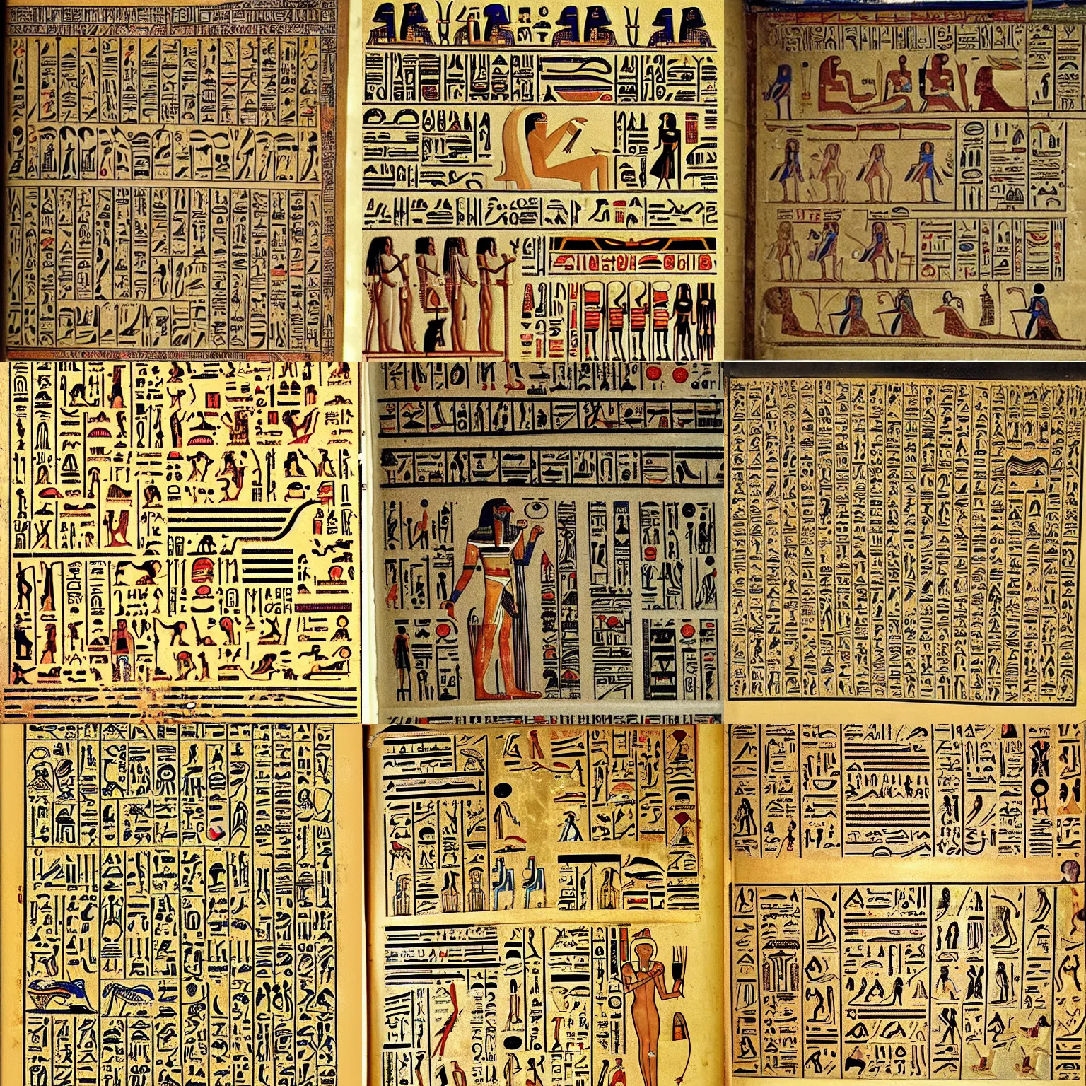 Prompt: page full of egyptian hieroglyphs describing magic spell