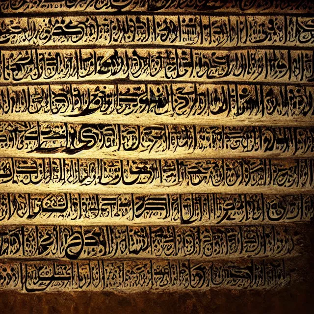 Image similar to ultra - realistic disconcerting photo of a partially damaged dead sea scroll with nabeatean aramaic in sideways columns, dark, brooding, volume lighting, atmospheric lighting, painted, intricate, ultra detailed, well composed, best on artstation, cgsociety, epic, stunning, gorgeous, intricate detail, wow, masterpiece