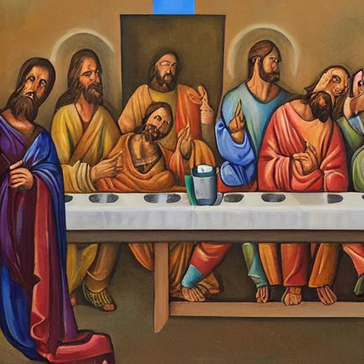 Image similar to last supper painting with robotic