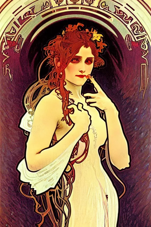 Prompt: full body vampire princess portrait painted by alphonse mucha