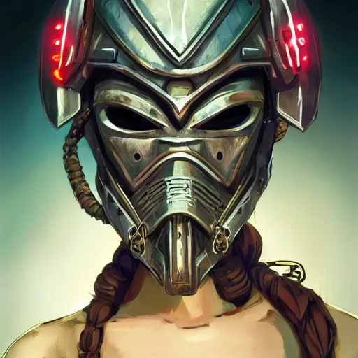 Image similar to cyberpunk viking helmet mask warrior goddess robot ninja fantasy, art gta 5 cover, official fanart behance hd artstation by jesper ejsing, by rhads, makoto shinkai and lois van baarle, ilya kuvshinov, ossdraws