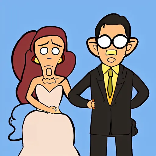 Prompt: a beautiful scrinshort of wedding couple in style of gravity falls cartoon, coherent symmetrical faces