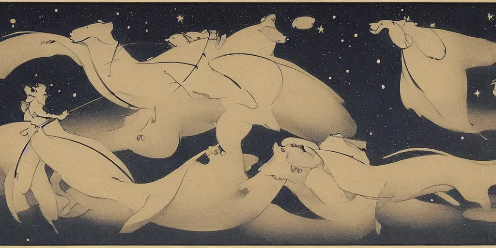 Prompt: constellations by ohara koson, 1 9 1 0