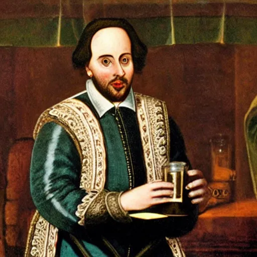 Prompt: Photograph of shakespeare serving drinks at the RSC