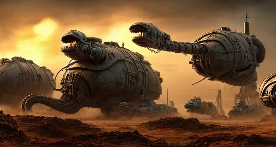 Prompt: pixar running brontosaurus octopus atat elephant googly eyes, military tank fury road iron smelting pits space marines, highly detailed cinematic scifi render of 3 d sculpt of spiked gears of war skulls, military chris foss, john harris, hoover dam'aircraft carrier tower'beeple, warhammer 4 0 k, halo, halo, mass effect