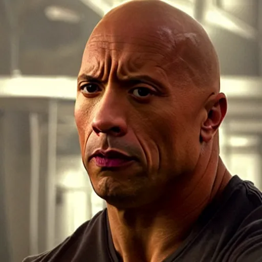 Prompt: photo of dwayne johnson played by vin diesel flexing his pecks and yelling let's go!, a brass bell is visible in the background on his right, low perspective, isometric perspective, movie scene