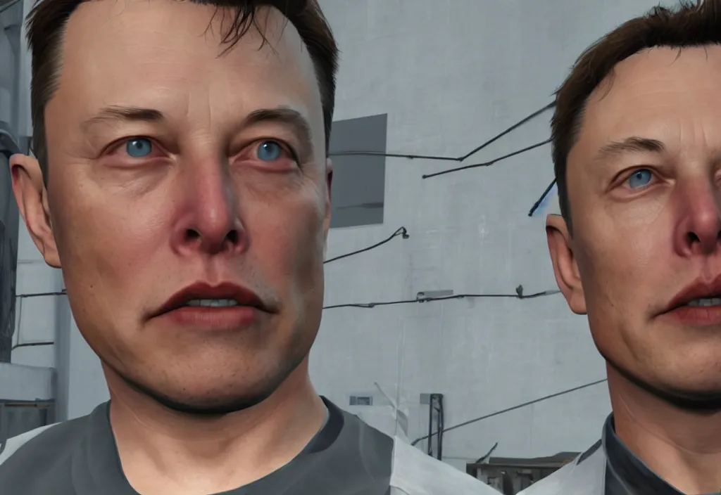 Image similar to elon musk in half life, elon musk in the video game half life, gameplay screenshot, close up, 3 d rendering. unreal engine. amazing likeness. very detailed.