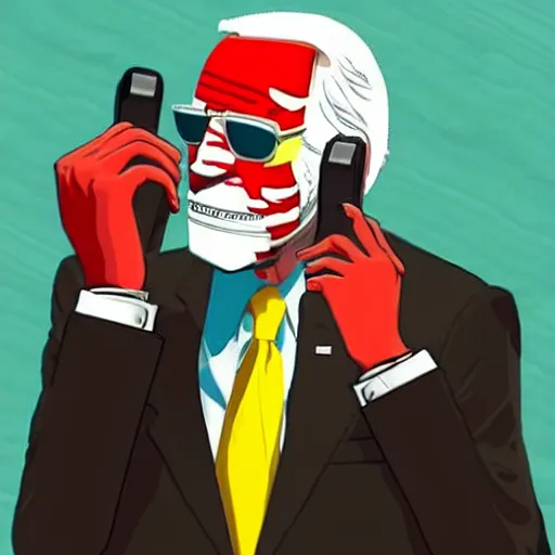 Image similar to joe biden in hotline miami