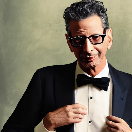 Prompt: jeff goldblum is seductive ian malcom on the cover of a romance novel