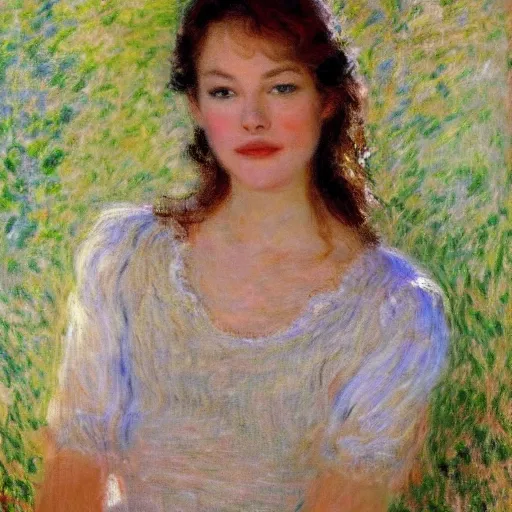 Image similar to portrait of a young diane lane by claude monet, impressionist, hd, beautiful, glamorous, award winning, 4 k