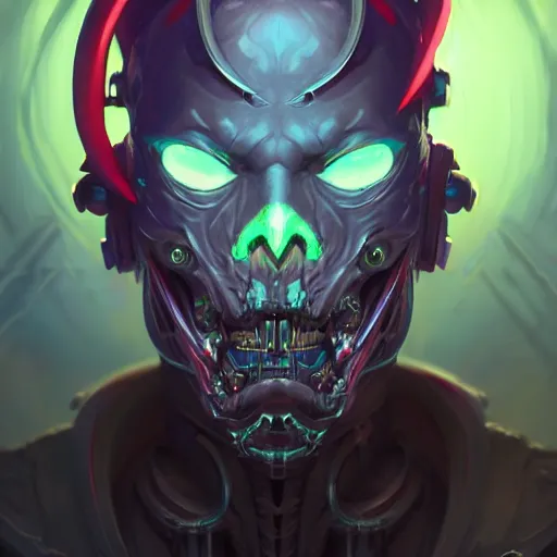 Image similar to a portrait of a demonic cybernetic duke of hell, cyberpunk concept art by pete mohrbacher and wlop and artgerm and josan gonzales, digital art, highly detailed, intricate, sci-fi, sharp focus, Trending on Artstation HQ, deviantart, unreal engine 5, 4K UHD image