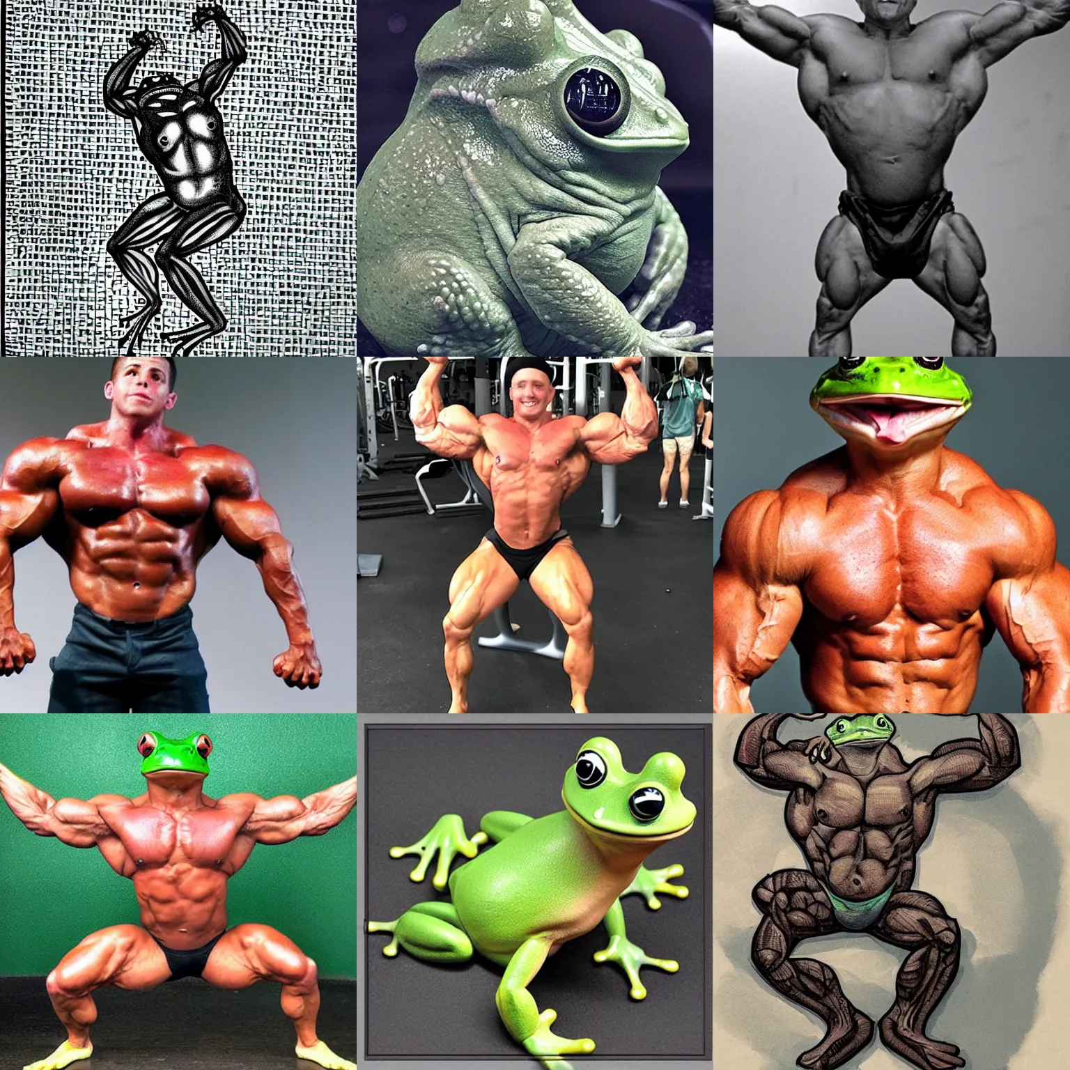 Prompt: bodybuilding frog