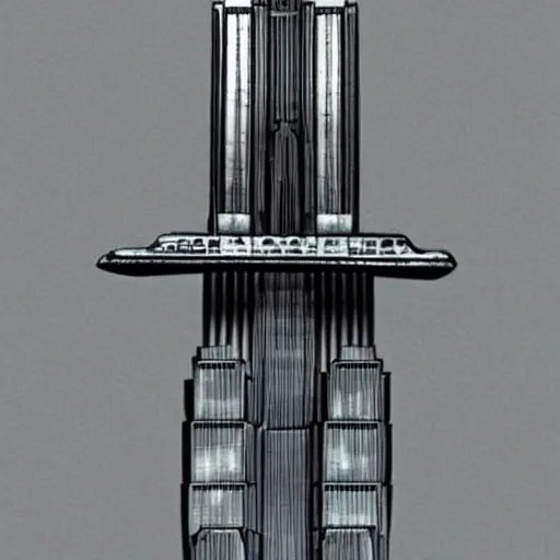 Image similar to a spaceship in the shape of empire state