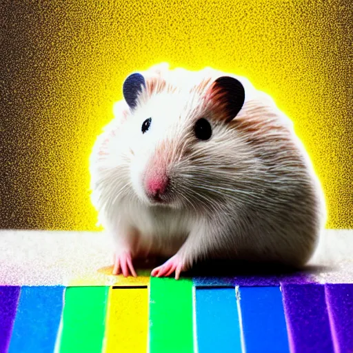 Image similar to rainbow hamster in the style of stray, 8 k, hd, light reflection