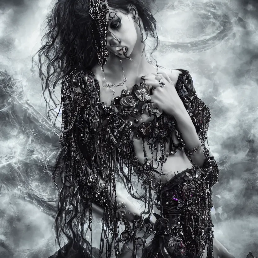 Image similar to stunning Gothic goddess of jewels beauty, dark and mysterious, atmospheric, ominous, eerie, cinematic, Epic, 8k, 4k, ultra detail, ultra realistic, rendered by awesomeness