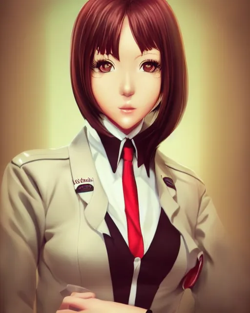 Image similar to beautiful portrait of a Flight Attendant who looks like Shiraki Meiko, Prison School anime, character design by Ross Tran, artgerm detailed, soft lighting