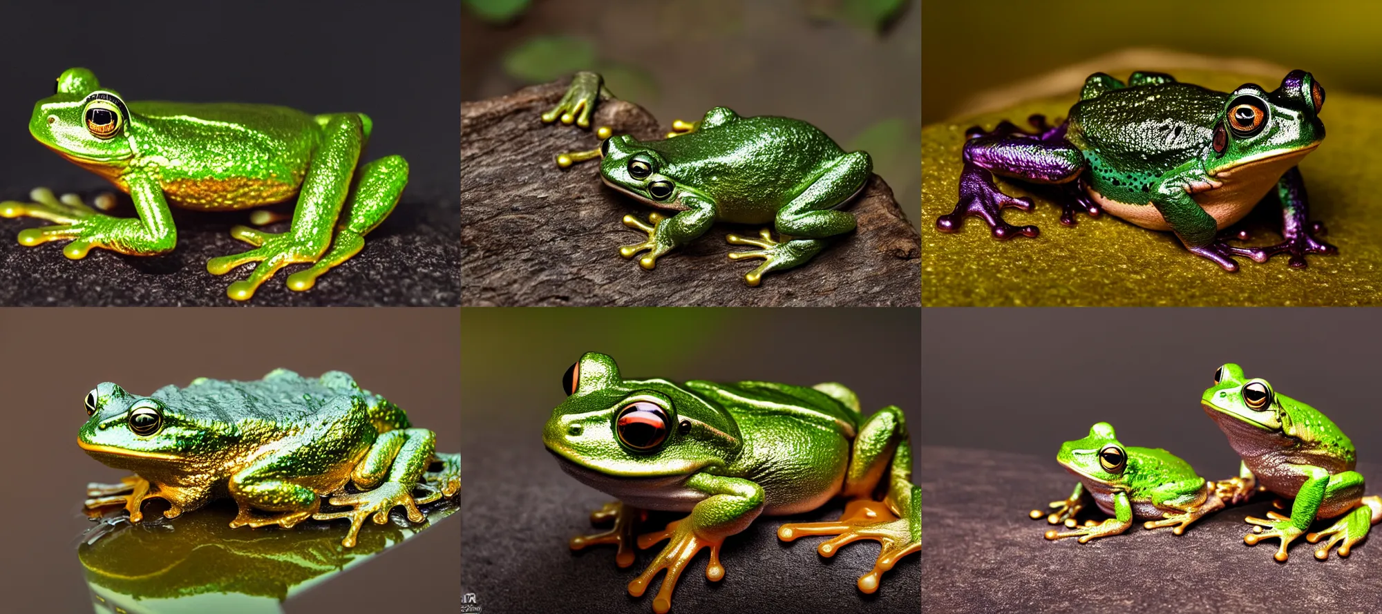 Prompt: a metallic anodized frog!!! hybrid! hyper realistic!! realistic lighting!! wildlife photographer of the year!!! bold natural colors, national geographic, hd, wide angle, 8 k