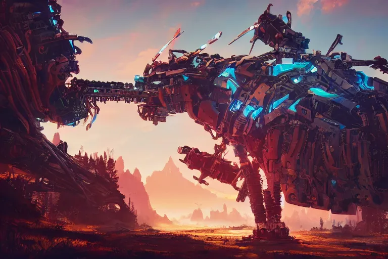 Image similar to sawtooth machine mecanical creature robot of horizon forbidden west horizon zero dawn radiating a glowing aura global illumination ray tracing hdr fanart arstation by ian pesty and alena aenami artworks in 4 k