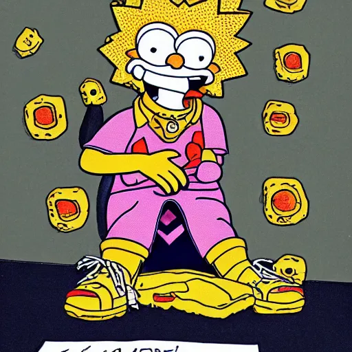 Image similar to Lisa simpson as a punk girl, wearing a leather jacket and leather boots, hyperdetailed