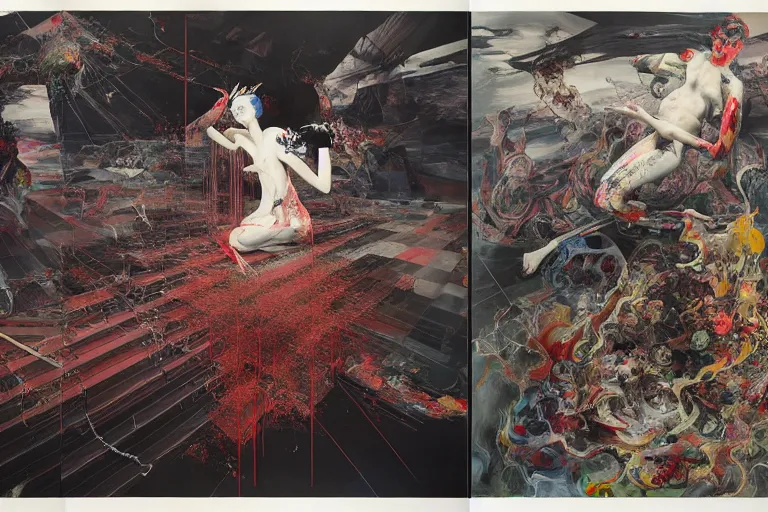 Image similar to The physical impossibility of death, in a brutalist architecture space ship, gothic, rich deep colours, creepy, diabolical, dark, mystical, intrincate, maximalism, painted by Francis bacon, Adrian ghenie, James jean and Petra cortright part by Gerhard Richter, part by Takato Yamamoto. 8k masterpiece