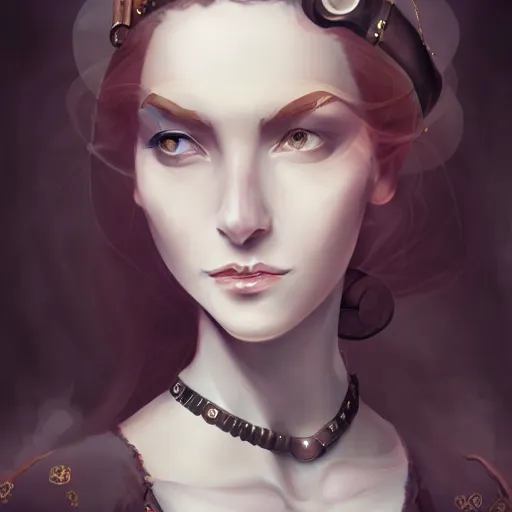 Image similar to character concept portrait of a woman with pale face, steampunk, intricate, elegant, digital painting, concept art, smooth, focus,